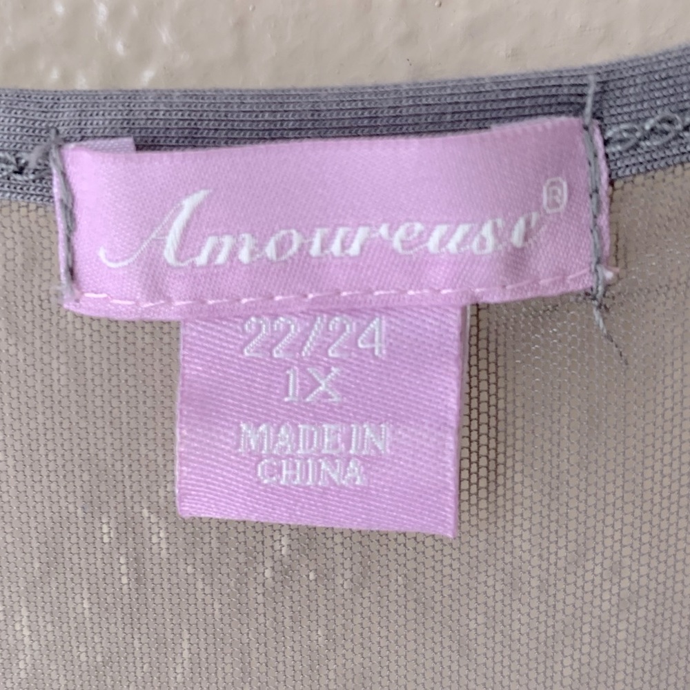 Amoureuse Mesh Sleeve Belted Gray Loungewear Long Robe Size 1X - Picture 6 of 8